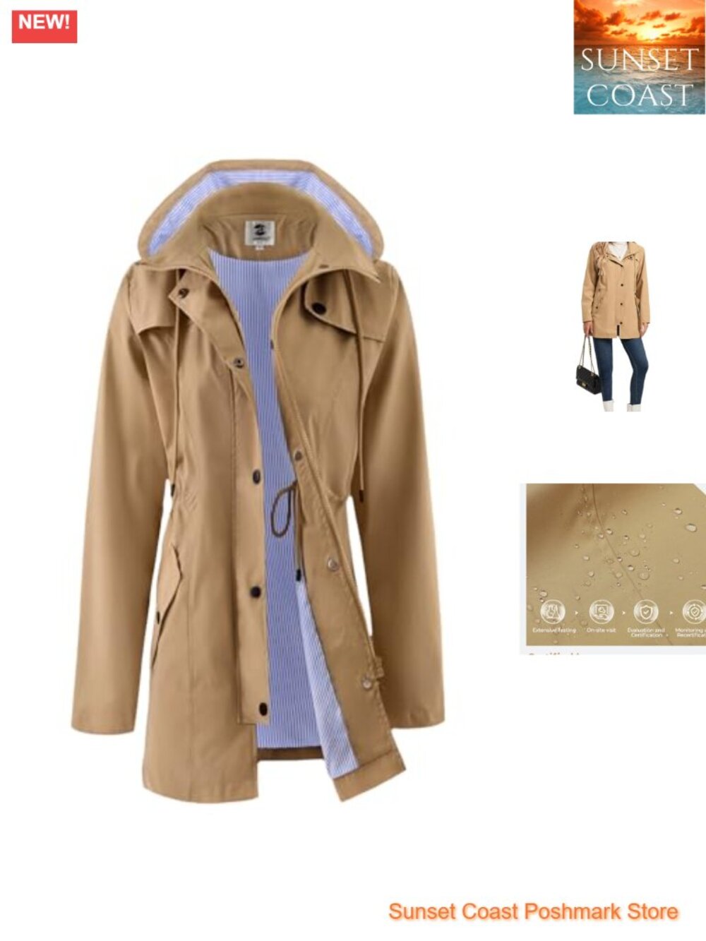 Waterproof Rain Jacket Long Sleeve Hooded Loose Fit Outdoor